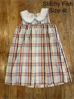 Stitchy Fish Girls' Blue Plaid Casual Dress - Size 4T